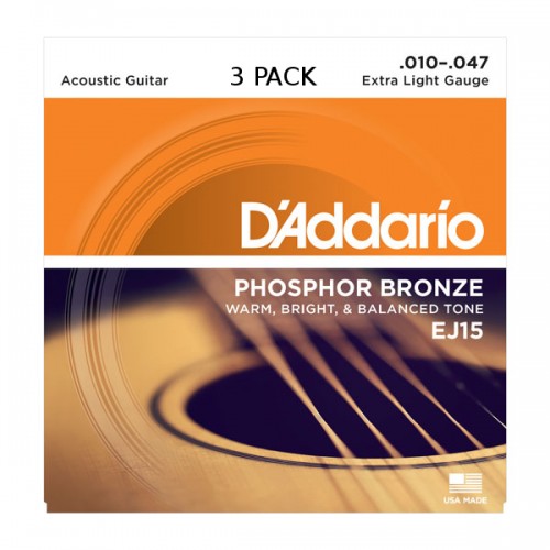 D'addario Extra Light Phosphor Bronze 3 Pack