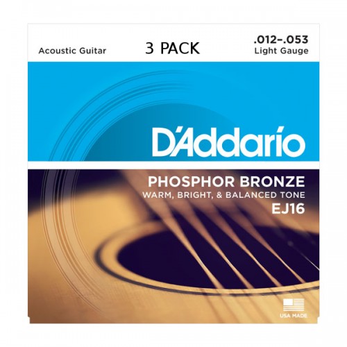 D'addario Light Phosphor Bronze 3 Pack