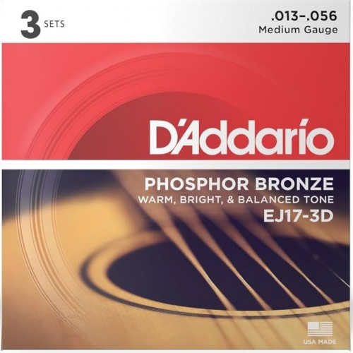 D'addario Medium Phosphor Bronze 3 Pack